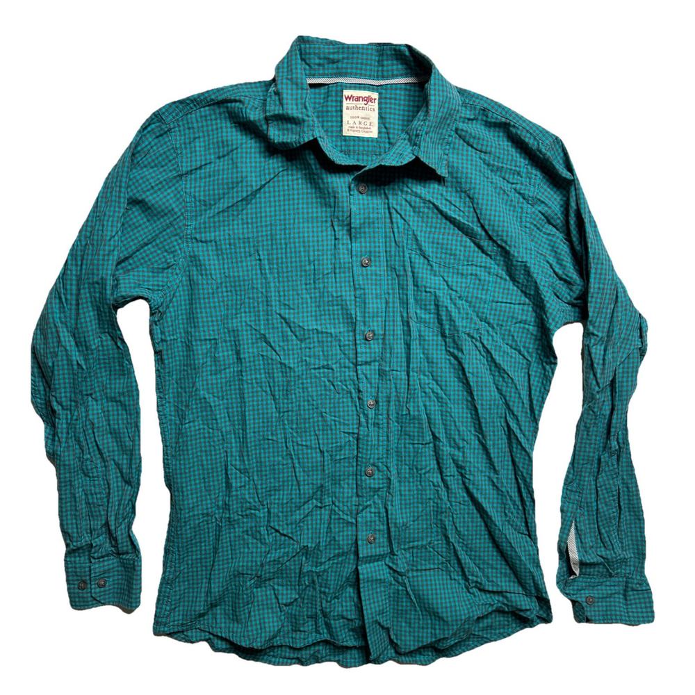 Wrangler Shirt Long Sleeve Green Plaid Cotton Button Up Men Size Large